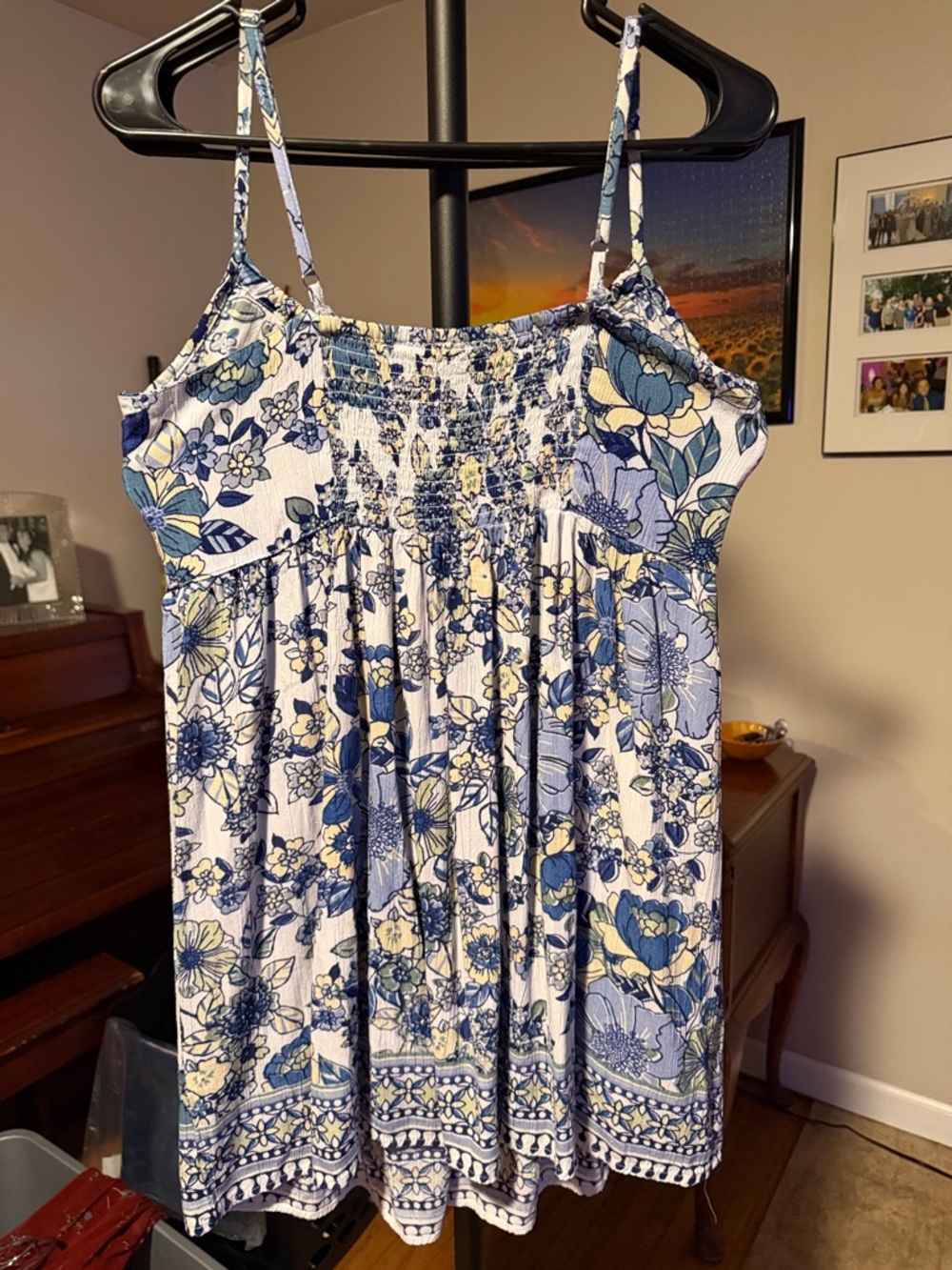 Angie Blue and Navy Floral Smocked Top - Picture 4 of 4